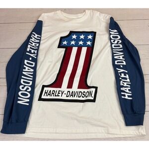 Harley-Davidson Shirt Mens 3XL White Long Sleeve Number 1 Graphic Logo